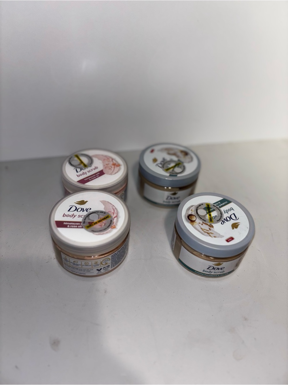 Dove Body Scrub Assorted Bundle of 5- peppermint Himalayan Salt Macadamia